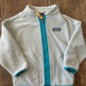 Patagonia Light Gray Sherpa Fleece Jacket with Multicolor Logo